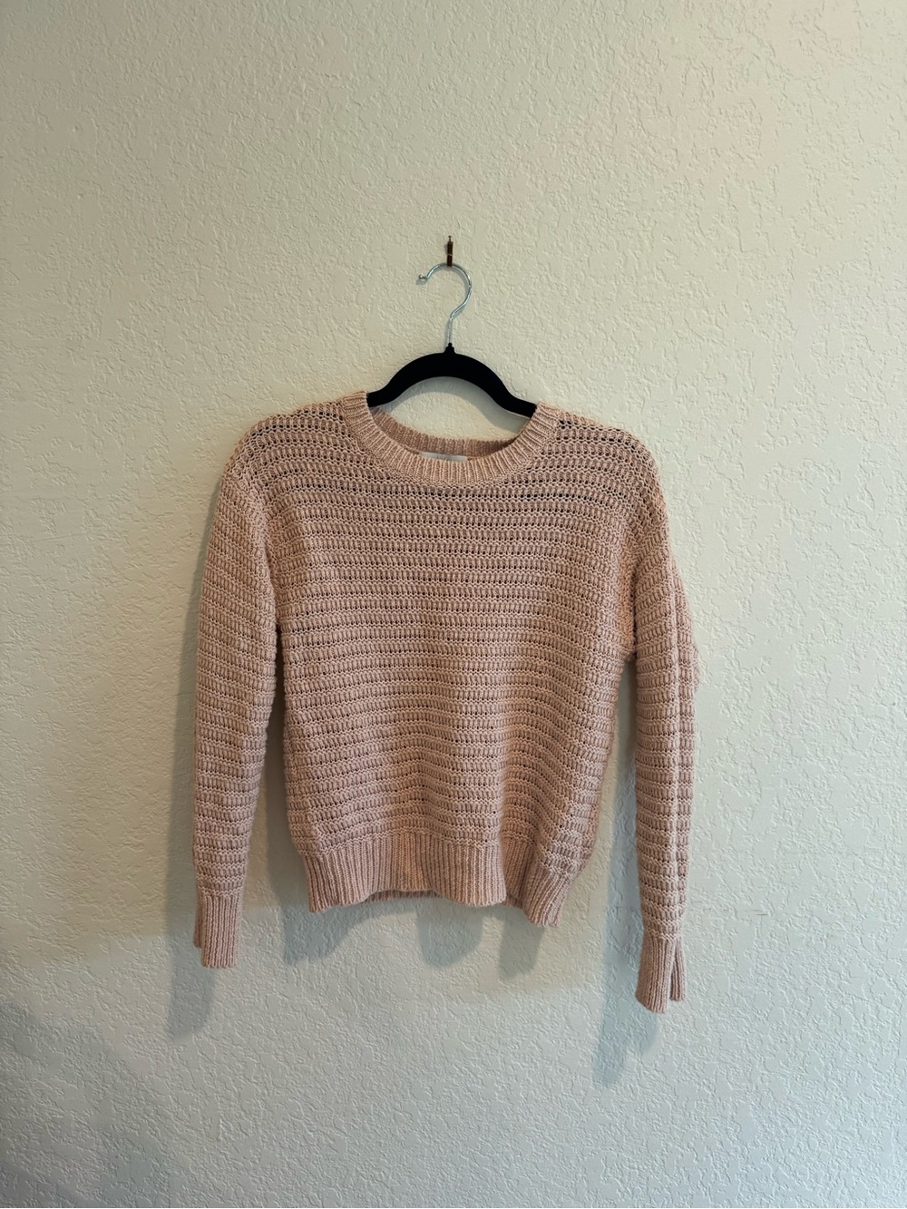 Joie Blush Pink open knit Crochet-Style Crewneck Sweater